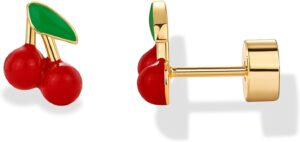PAVOI 14K Gold Plated Sterling Silver Posts Enamel Flatback Stud Earrings for Women - Colored Chili Pepper Strawberry Peach Cherry Emoji Screwback Earrings - Dainty Helix Cartilage Piercing Jewelry