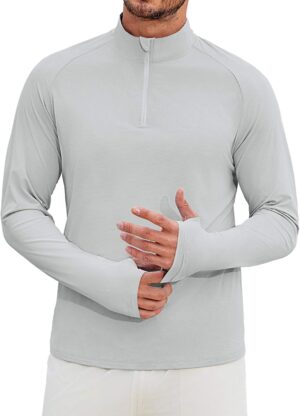 PINSPARK Quarter Zip Pullover Men UPF 50+ Workout Shirts Long Sleeve Rash Guard Quick Dry Athletic Shirts for Running Hiking