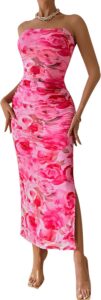 PRETTYGARDEN Women’s Summer Maxi Bodycon Dresses Strapless Tube Top Printed Long Party Club Slit Dress
