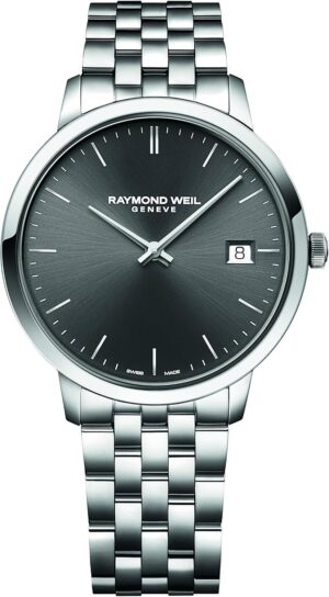 RAYMOND WEIL Toccata Classic Men's Watch, Quartz, Grey Dial, Silver Indexes, Stainless Steel Bracelet, 42 mm (Model: 5585-ST-60001)