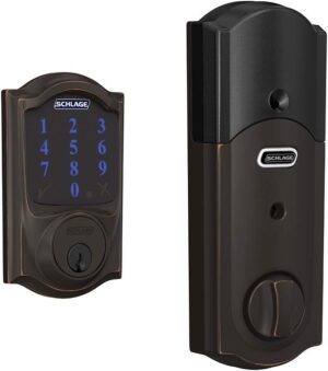 SCHLAGE BE469ZP CAM 716 SCHLAGE Connect Smart Deadbolt With Alarm Inbuilt Camelot Trim In Aged Bronze.