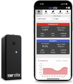 Temp Stick Remote WiFi Temperature Sensor & Humidity Sensor, Data Logger. No Subscription. 24/7 Monitor, Unlimited Text, App & Email Alerts. Made in America. Best WiFi Remote. Use with Alexa, IFTTT. Monitor Anywhere, Anytime