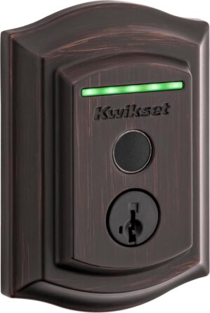 Kwikset Halo Touch Fingerprint Wi-Fi Smart Lock, Keyless Entry Door Low Profile Deadbolt, Geofence Auto-Unlock, Grade AAA Certified, No Hub Easy Install, Venetian Bronze Lifetime Finish Warranty, Arch
