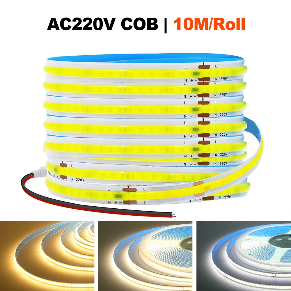 220V 5m 10m 15m 20m 50m COB LED Strip Light Super Bright 240LEDs Flex Tape Linear Lighting RA90 Warm Natural White Blue Red Pink