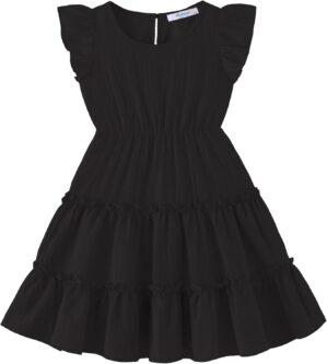Arshiner Toddler Girls Dress Ruffle Sleeveless Tiered Swing Twirly Dresses Cute Summer Beach Sundress with Pocket for 1-6T