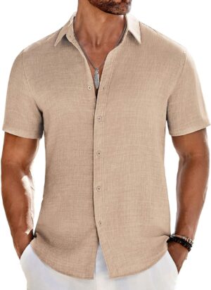 COOFANDY Men's Casual Button Down Shirts Short Sleeve Textured Summer Beach Shirt