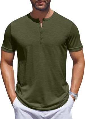 COOFANDY Men's Henley Shirts Short Sleeve Collarless Button T-Shirt Fashion Casual Basic Tee Tops