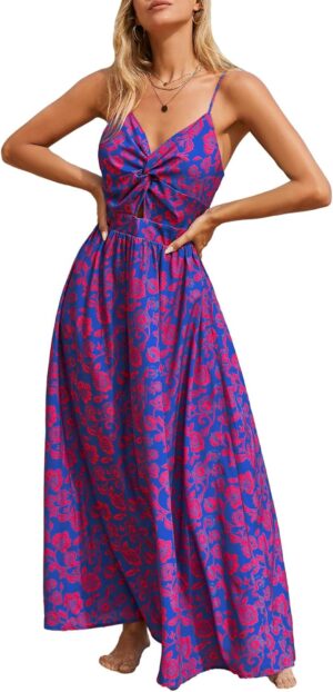 CUPSHE Women's Maxi Dress Floral Print Twisted V Neck Sleeveless Long Dress Summer Casual Dress