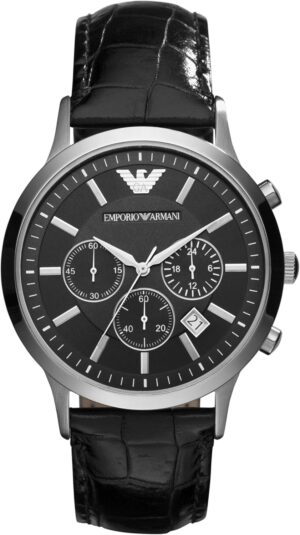 Emporio Armani Men's Chronograph Stainless Steel and Black Leather Watch (Model: AR2447)