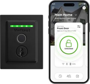 Kwikset Halo Touch Fingerprint Wi-Fi Smart Lock, Keyless Entry Door Low Profile Deadbolt, Geofence Auto-Unlock, Grade AAA Certified, No Hub Easy Install, Matte Black Lifetime Finish Warranty, Square