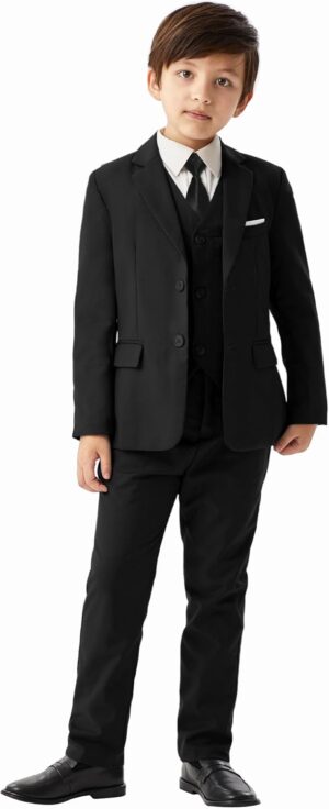 MAGE MALE Boys'5-Piece Suits Multiple Colour Tuxedo Formal Slim Fit Boys Suit Set with Suspenders and Adjustable Waist