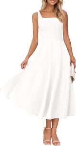 MEROKEETY Women’s 2025 Summer Sleeveless Midi Dress Square Neck Smocked Flowy A Line Beach Dresses