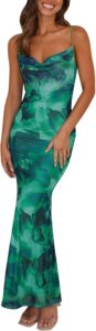 PRETTYGARDEN Women’s 2025 Summer Floral Spaghetti Strap Maxi Dress Stretch Sexy Bodycon Dress Backless Slip Long Dresses