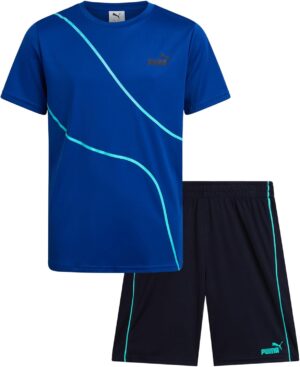 PUMA Boys' Active Shorts Set - 2 Piece Dry Fit T-Shirt and Performance Gym Shorts - Activewear Clothing Set for Boys (8-16)