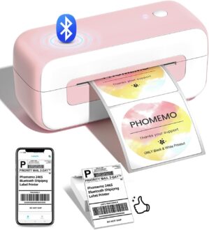 Phomemo Bluetooth Thermal Shipping Label Printer, 2025 Upgrade 4x6 Desktop Thermal Label Printer for Shipping Packages/Small Business/Office/Home, for Amazon, Ebay, Shopify, Etsy, UPS, FedEx - Pink