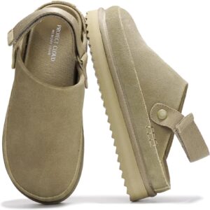 Project Cloud Genuine Suede Clogs for Women - Memory Foam Womens Clogs & Mules with Adjustable Straps - Lightweight Platform Shoes Non-Slip Slides (Goldstar)