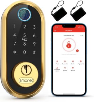 Smart Lock SMONET Bluetooth Keyless Entry Keypad Smart Deadbolt-Fingerprint Electronic Deadbolt Lock, Remote Ekeys Sharing, Easy to Install for Homes and Hotel Works with Alexa(Gateway Not Included)