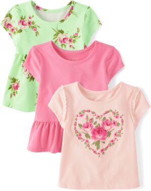 The Children's Place Baby Girls' and Toddler Short Sleeve Everyday Casual Knit Shirt