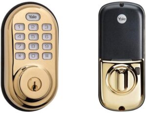 Yale Security Electronic Push Button Deadbolt Fully Motorized with Zwave Technology, Polished Brass