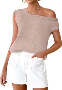 ZESICA Women’s Summer Off The Shoulder Knit Tops 2025 Casual Short Sleeve Oversized Shirt