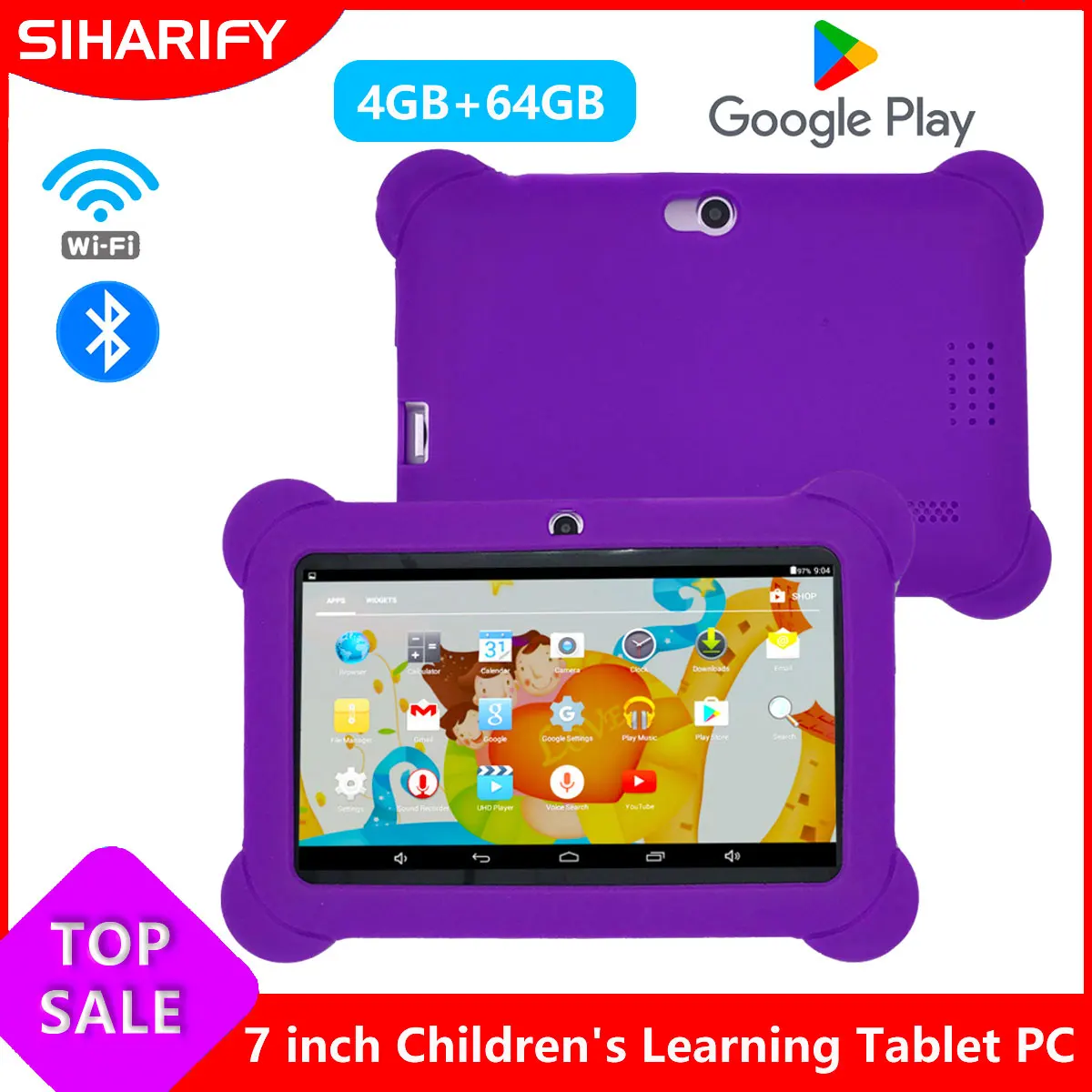 Android 14 Learning Tablet for Kids Toddler Educational Toy Gift for Children HD Dual Cameras 7 Inch 4GB 128GB Kids Tablets PC