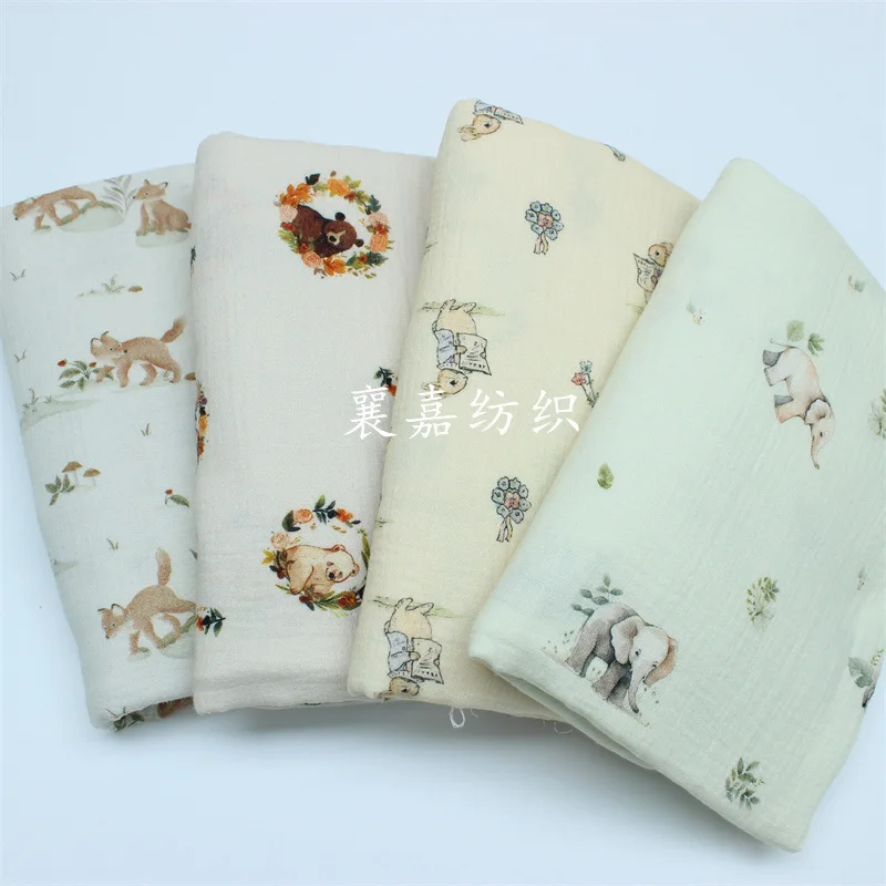 Baby Cotton Double Gauze, Nordic Cartoon Printing, Baby Clothing Bedding Fabric 2M/5M/10M