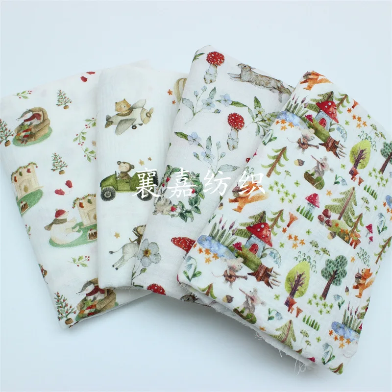 Baby Cotton Double Gauze, Nordic Cartoon Printing, Baby Clothing Bedding Fabric