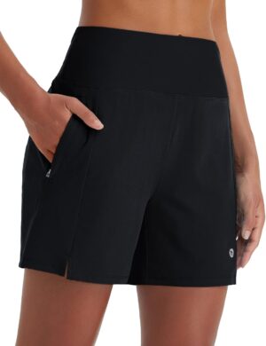 baleaf Women's 5" Swim Shorts High Waisted Quick Dry Swimming Bottom Boxer Liner Board Beach Shorts with Zipper Pockets