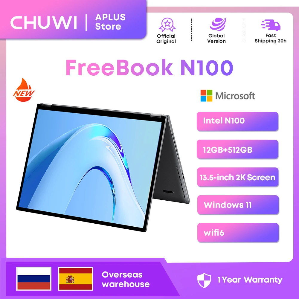 CHUWI FreeBook 2-in-1 Laptop Tablet,512GB SSD 12GB LPDDR5,Intel N100/i3 1215U 13.5" IPS FHD Display WIFI 6,Windows 11 Laptops