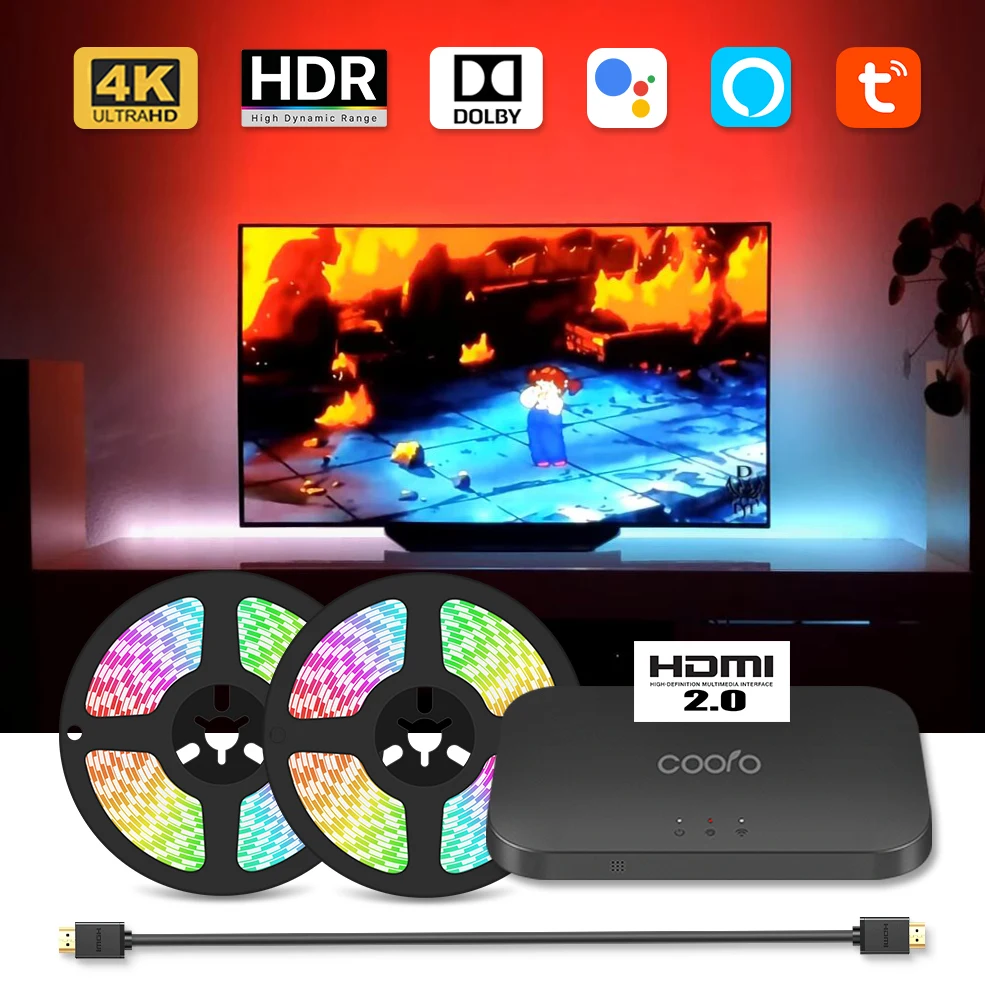 HDMI 2.0 2.1 Ambient TV PC Backlight Dream Screen LED Strip Light Support 4K120/HDR/TV BOX/PS5/Alexa/Google Smart Sync Light Set