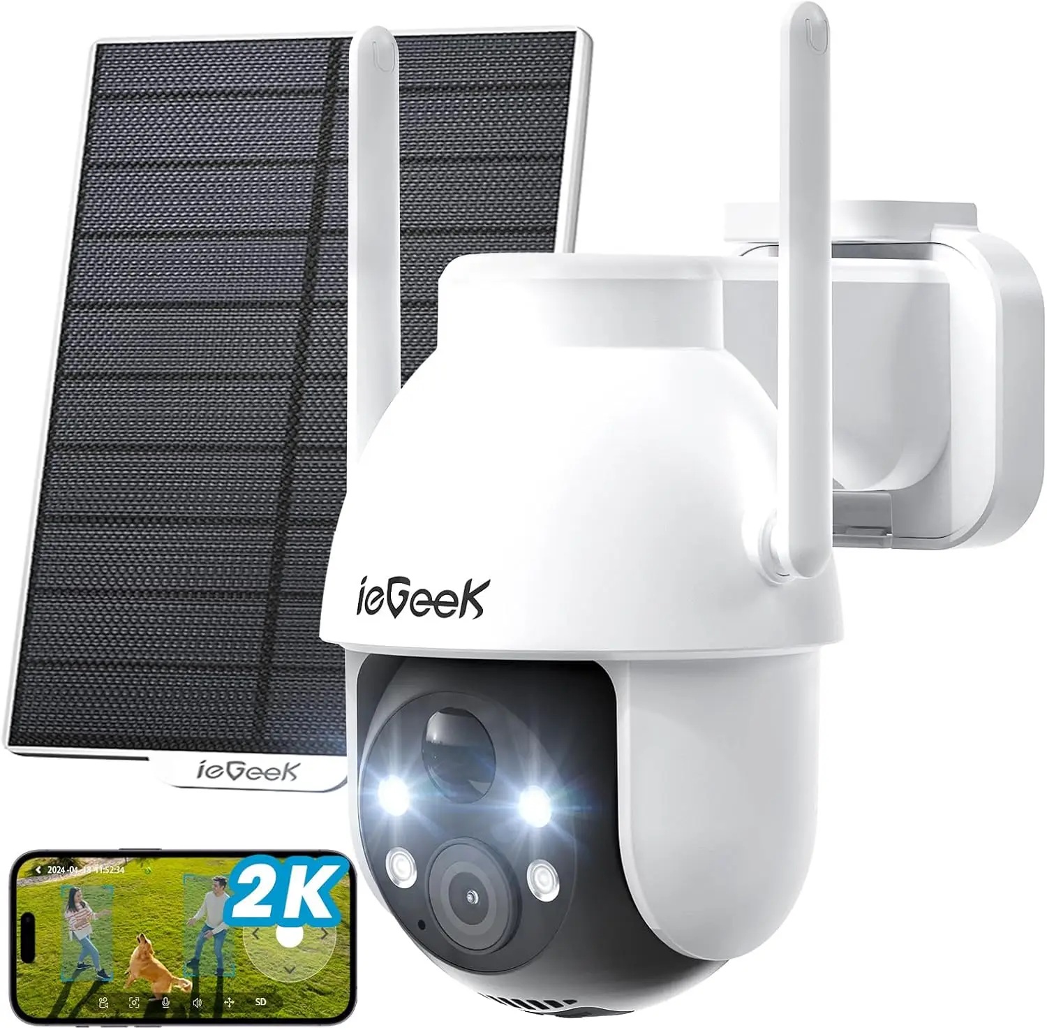 ieGeek 2K 3MP 360° PTZ HD Outdoor Solar Surveillance Camera, Outdoor Battery with PIR Motion Sensor, Colour Night Vision