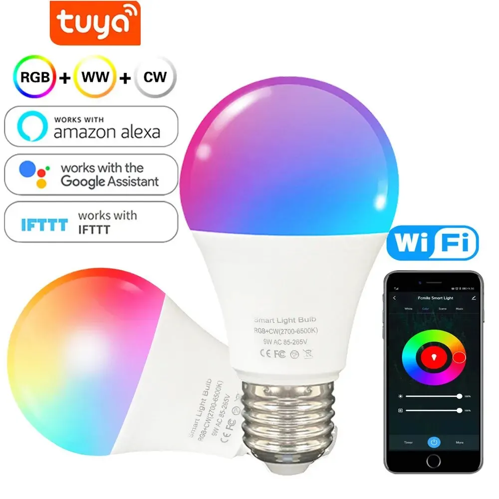 LED Light Bulbs E27 Wifi Bluetooth RGB 110V 220V Tuya Smart Light Lamps Spotlights For Home Alice Alexa Google Assistant