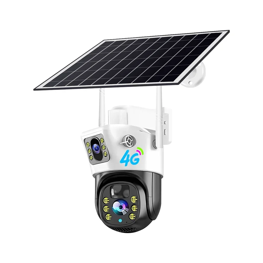 Solar Powered V380 2k 4mp Wifi 4G Outdoor Security Camera Double Lens Hd Wireless Ptz Video Ip Camera