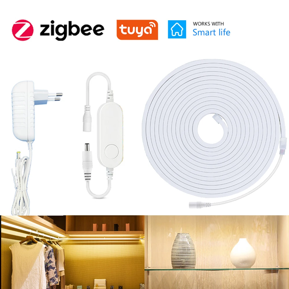 Tuya Zigbee 12V Neon LED Strip 1m 2m 3m 4m 5m Waterproof Dimmable Lamp Warmwhite white 3000-6500K fr Alexa Home assistant Google