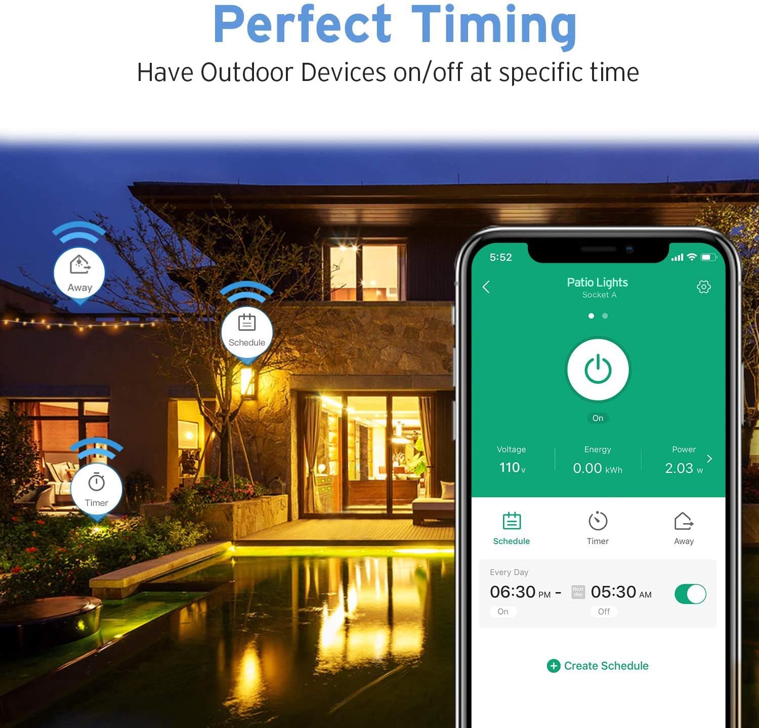 Etekcity Outdoor Smart Plug, Home WiFi Outlet with 2 Sockets for Lights, Timer Function & Energy Monitoring, Works with Alexa & Google Home, Wireless Remote Control, ETL Listed, 1PACK - Image 4
