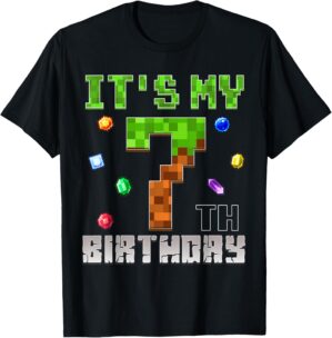 Birthday Boy Shirt It's My 7th Birthday Video Game Pixel T-Shirt