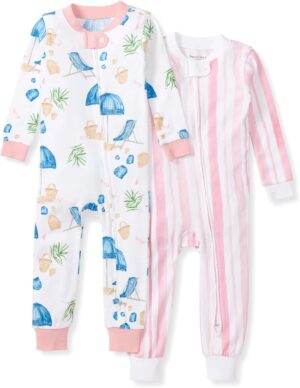 Burt's Bees Baby baby-girls Footless Sleepers, 100% Organic Cotton, Soft One-piece Pjs, Diagonal Zip Up Jumpsuit, Snug Fit Pajamas With Snap Tab