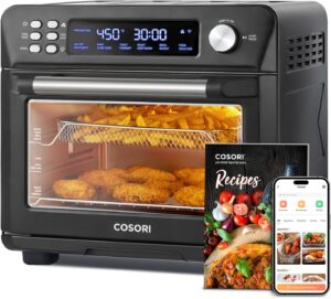 COSORI Smart 11-in-1 Air Fryer Toaster Oven Combo, Airfryer Convection Oven Countertop, Bake, Roast, Reheat, Broil, Dehydrate, 94 Recipes & 3 Accessories, 26QT, Black, Stainless Steel