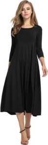 HOTOUCH Women’s 3/4 Sleeve A-line and Flare Midi Long Dress