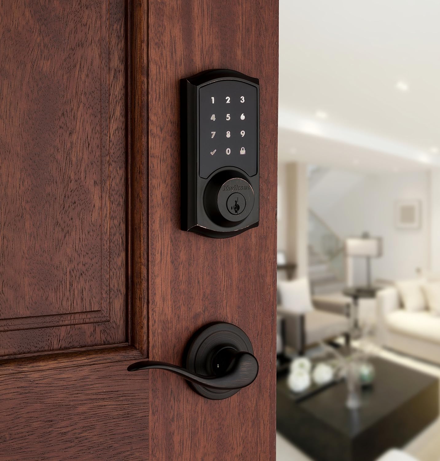 Kwikset 99160-021 SmartCode 916 Traditional Smart Lock Touchscreen Electronic Deadbolt Front Door Lock with SmartKey Security and Z-Wave Plus in Venetian Bronze - Image 2