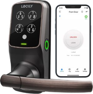 Lockly Secure Plus Bluetooth Smart Door Lock, Keyless Entry with PIN Genie® Digital Keypad, 3D Biometric Fingerprint Sensor Front Door Lock with Handle, Voice Control & Auto Lock - Latch Edition