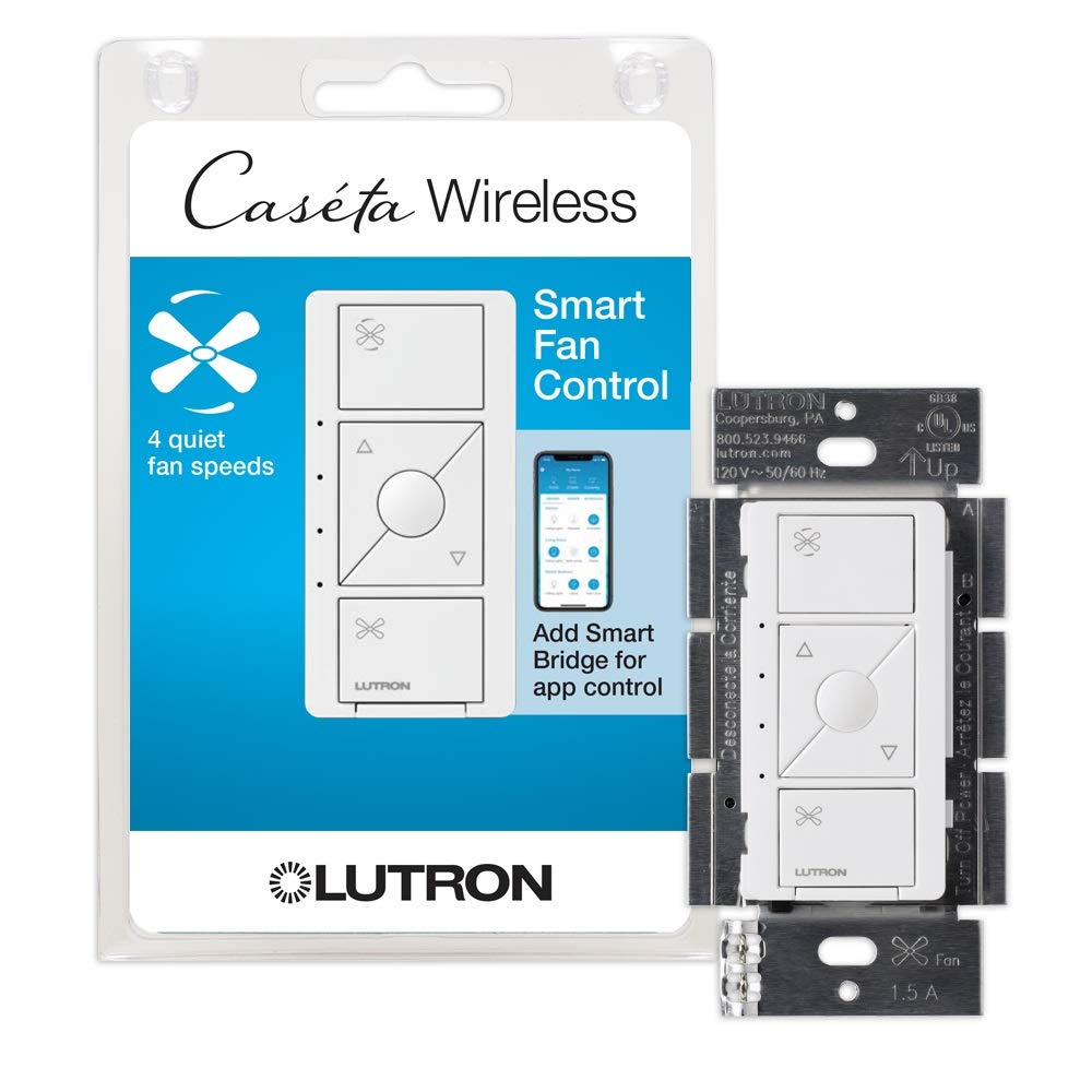 Lutron Caseta Smart Fan Speed Control Switch (Lutron Smart Hub Required), Single-Pole, PD-FSQN-WH, White
