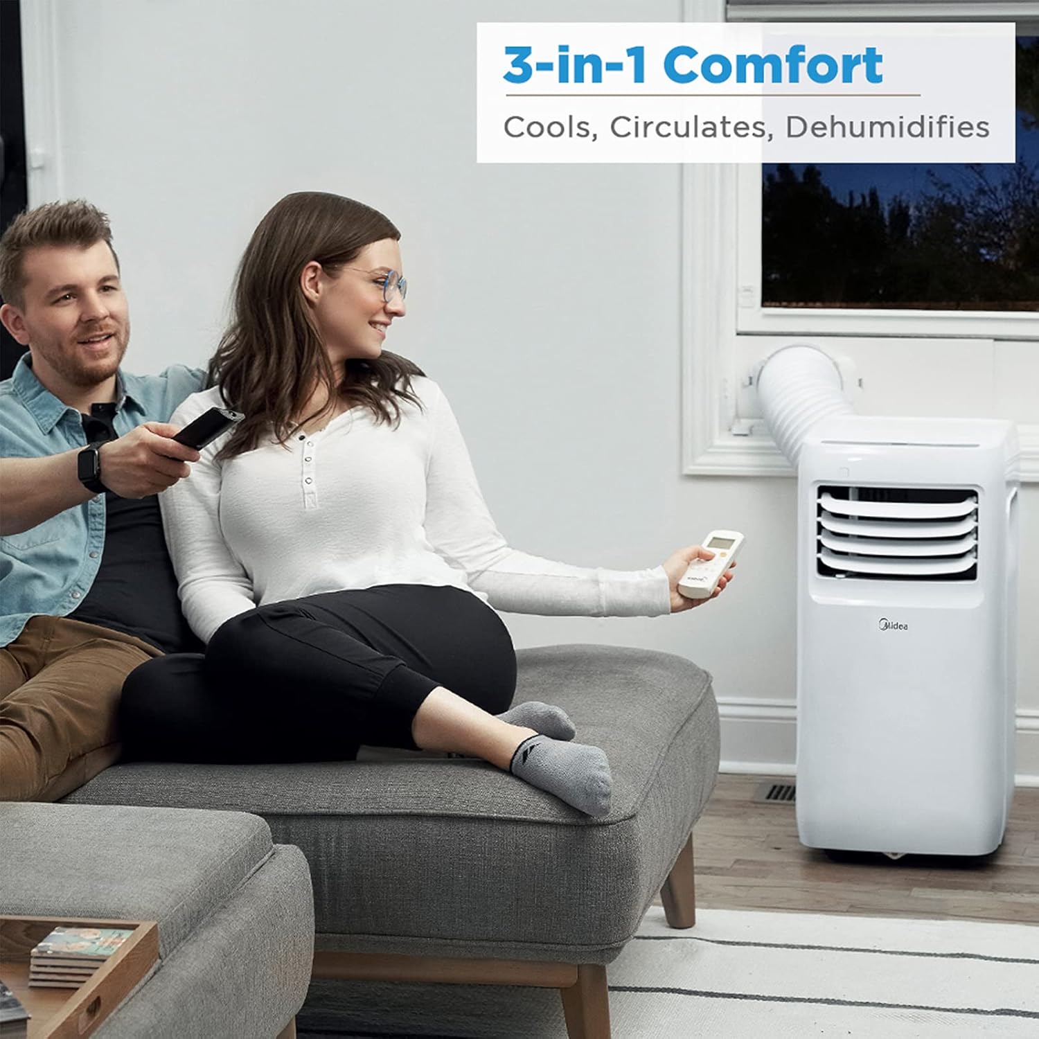 Midea 8,000 BTU ASHRAE (5,300 BTU SACC) Portable Air Conditioner, Cools up to 175 Sq. Ft., with Dehumidifier & Fan mode, Easy- to-use Remote Control & Window Installation Kit Included - Image 2