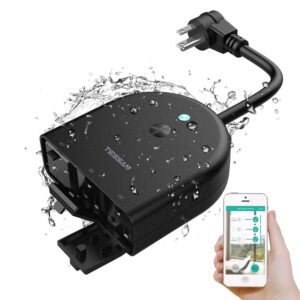 Outdoor Smart Plug Waterproof, TESSAN WiFi Smart Outlet Switch with 3 Individual Sockets Work with Alexa Echo Google Home, Remote Control Timer by Smartphone