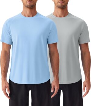 PINSPARK Mens 2 Pack UPF50+ Sun Protection Swim Surf Short Sleeve Athletic Shirts Rash Guard Quick Dry Performance Shirts