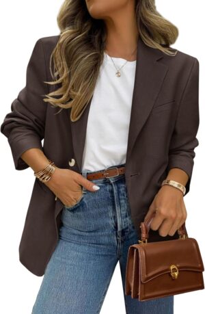 PRETTYGARDEN 2025 Blazers for Women Business Casual Long Sleeve Lapel Open Front Suit Jacket Work Blazer with Pockets