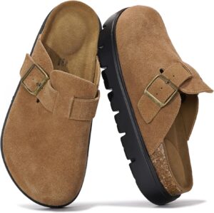 Project Cloud Genuine Leather Platform Clogs for Women Footwear – Memory Foam Arch Support Cork Footbed Casual Shoes & Mules for Women 2025 (Benton Chunky)