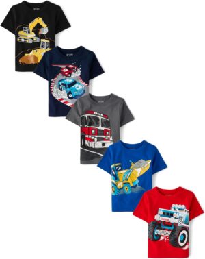 The Children's Place Baby and Toddler Boys' Vehicle Short Sleeve Graphic T-Shirts, Multipack