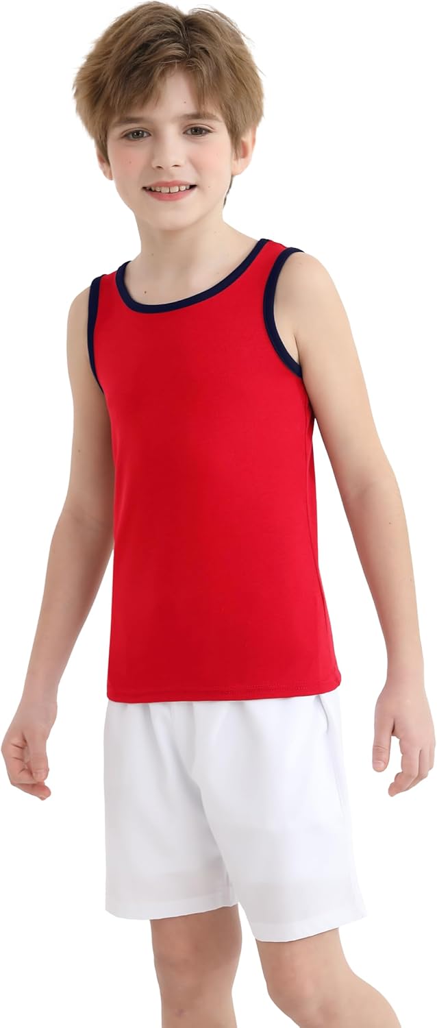 Poroka 5 Pack Boys' Tank Undershirt Sleeveless Tank Tops Assorted Colors Round Neck Cotton Tank Tops - Image 4