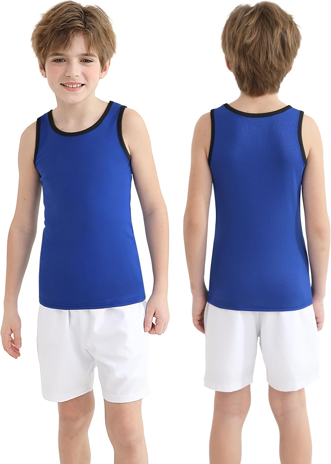 Poroka 5 Pack Boys' Tank Undershirt Sleeveless Tank Tops Assorted Colors Round Neck Cotton Tank Tops - Image 5